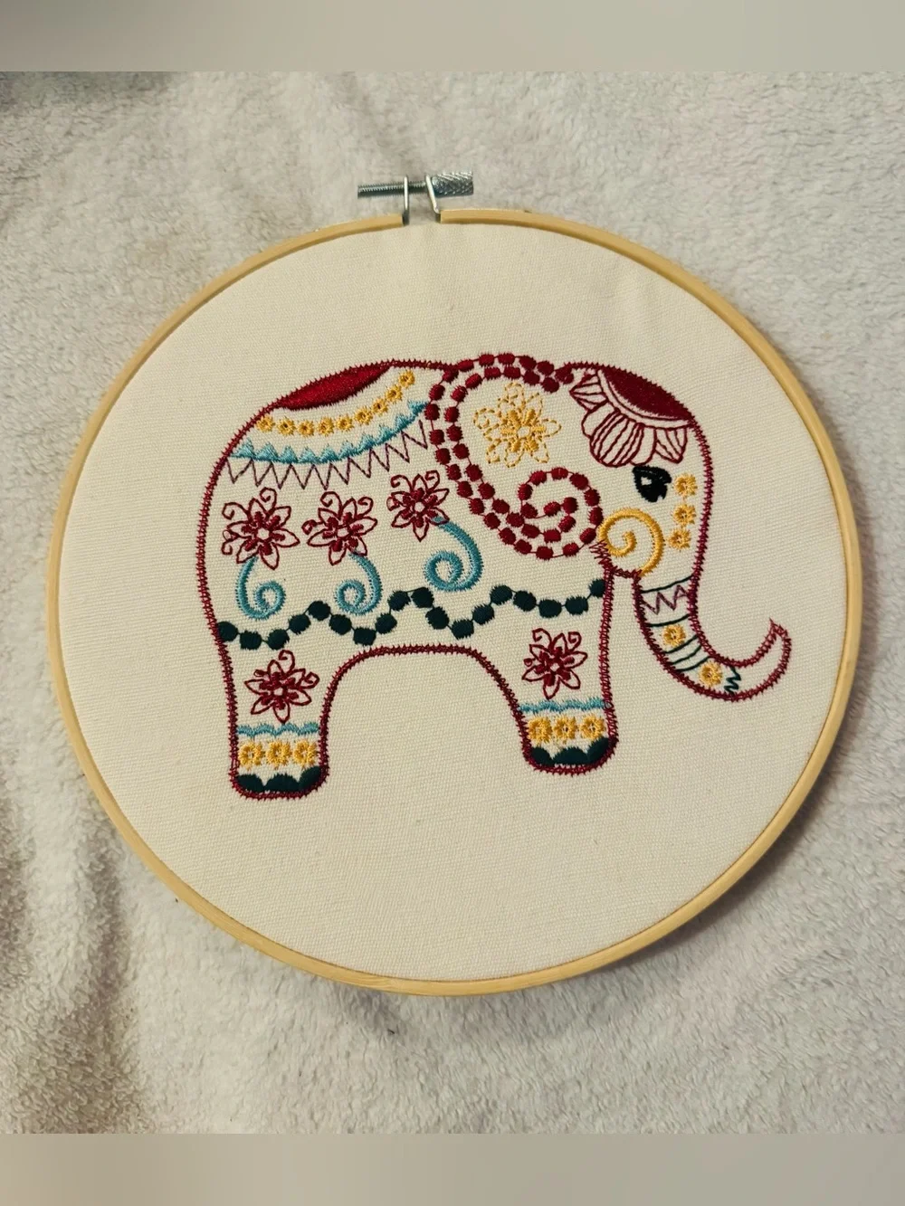 Hand-Embroidered Decorative Elephant Wall Hoop